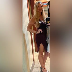 Maroon Bodycon Dress w/ Side Slit & Lace Back